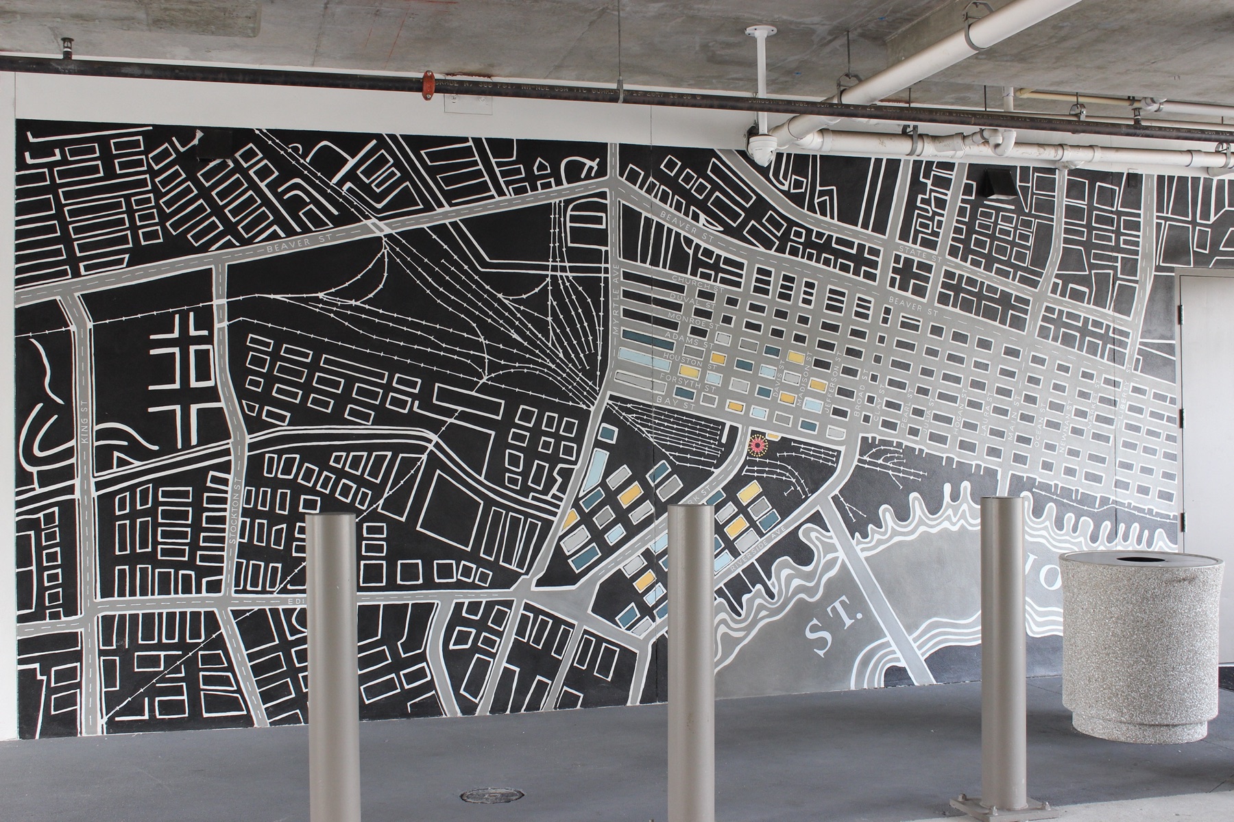 Street-map mural painted at The Lofts at LaVilla